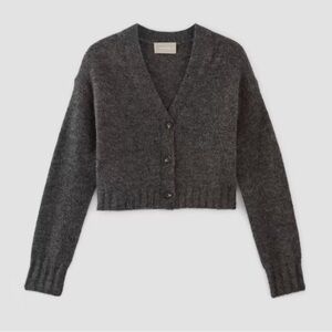 Everlane Alpaca V-Neck Cropped Cardigan Dark Charcoal Size Small